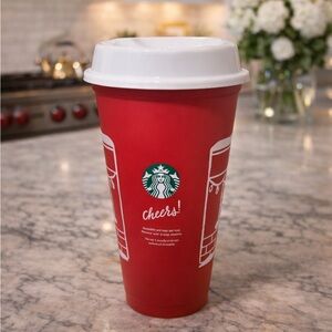New reusable Starbucks Cheerful Red Tumbler with White Lid